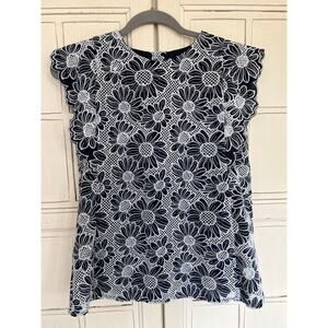 Jade Melody Tam size XS navy & white embroidered top buttons in back